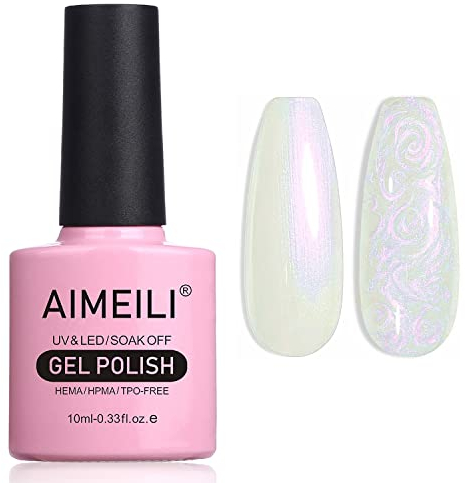 AIMEILI Gel Nagellack Pearl Effekt, Transparent Pearl Shimmer Glänzend Glitzer Gel UV LED Soak Off Pearl Gel Polish - (172) 10ml