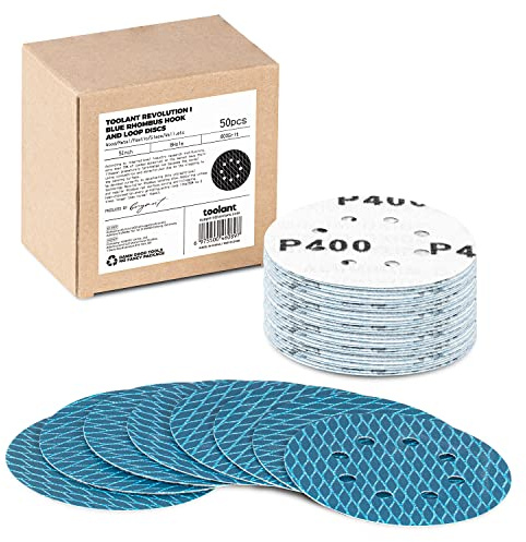 Diamond Shape 5 Inch 400 Grit Sanding Disc, Revolutional Patent 8 Hole Hook and Loop Sanding Discs for Random Disc Sanders & Orbital Sanders - 50 Pack | Patented 8 Hole Hook and Loop, for Random & Orbital Sanders, for Carpentry, Auto Repair & Home Improvement