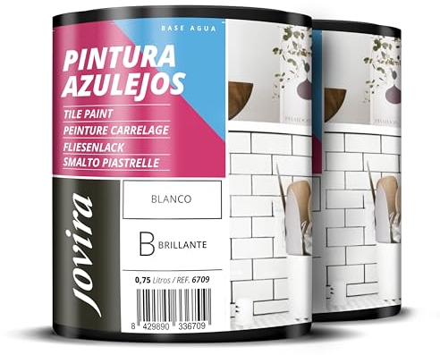 JOVIRA PINTURAS Pintura para Azulejos al Agua. Da una imagen nueva a tu cocina y baño. (2x750 Mililitros, Blanco Brillante) B-10-2