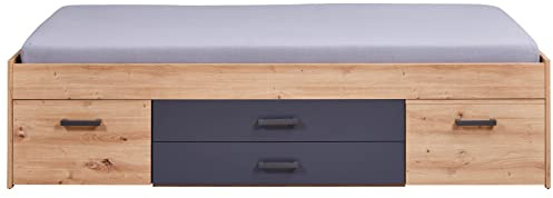 Inter Link - Funktionsbett - Stauraumbett - Bett mit Schubladen und Nachttisch - Farbe Eiche Artisan - Grau - Für Erwachsene, Kinder, Jugendliche - Einzelbett- Liora Bett 90 x 200 cm