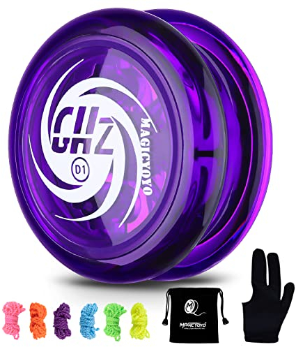 MAGICYOYO Responsive Yoyo D1 GHZ, Professionelle Kinder JoJo, 2A Looping Yoyo für Kinder Anfänger + 6 YoYo Strings + Jo jo Glove + Yo-yo Storage Bag (Kristall Lila)