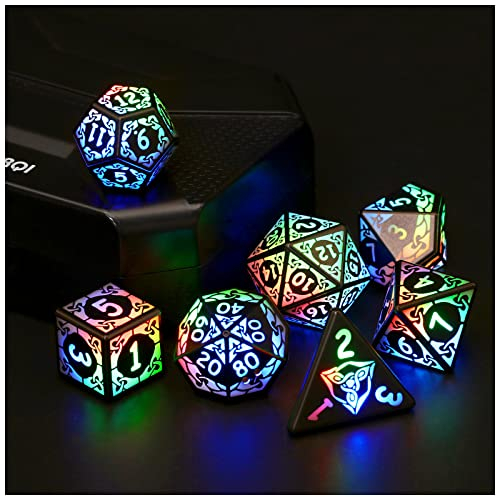 DND Würfel Wiederaufladbar mit Ladebox, 7 PCS LED Dice, Dungeons and Dragons Polyedrische Würfelset für Tabletop Spiele ZHOORQI D and D Würfel (Colored Light up Dice)