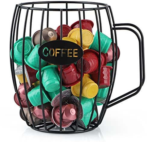 MOLIGOU Coffee Pod Basket, Black, Round, Modern, Rustic, Country-Chic, K Cup Storage, Organizer, Decor, Kitchen Counter, Coffee Bar
