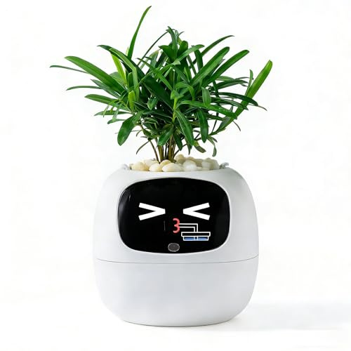 TPHRAVAL Intelligenter Blumentopf, elektronische Knospe, Wartungspflanzenassistent, lustiger interaktiver Blumentopf, Indoor-Überwachung, LCD-Bildschirm, Handy-App-Verbindung (weiß)