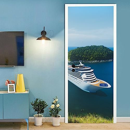 A.Monamour Türtapete Selbstklebend Türfolie Türposter 3D Ein Kreuzfahrtschiff Auf Dem Meer Sommerurlaub Vinyl Folie Türdeko Tapete Wandbild Türaufkleber Türtattoo 77x200cm