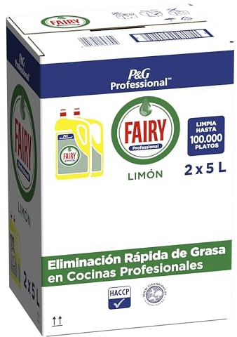 Fairy Professional Detersivo Piatti e Stoviglie a Mano, Profumo Limone, 10L (5L x 2), Efficace Contro il Grasso Ostinato, Lava fino a 50000 piatti, Per Uso Professionale