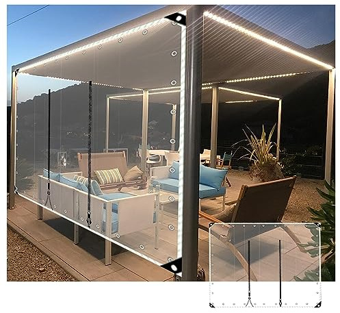 Tenda da Esterno Trasparente Telo Impermeabile In PVC da 0,5mm Pannelli Laterali Pergolati Trasparenti con Porta con Cerniera,Personalizzabile, for Veranda, Gazebo, Patio(H2.3xW8m/H7.5xW26.2ft)