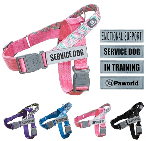 Paworld Hundegeschirr, Diensthundegeschirr, Norwegergeschirr Hund, Sicherheitsgeschirr mit 4 reflektierenden Aufnähern, Verstellbar, Griff, für Spaziergänge, Training und Laufen (Rosa, S)