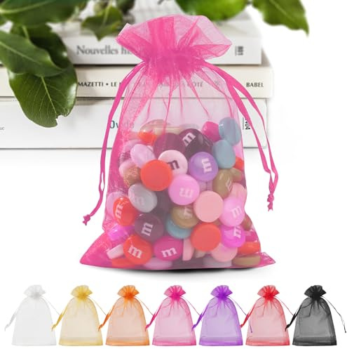 ANZNKU Organza-Beutel, transparent, mit Kordelzug, klein, für Süßigkeiten, Schmuck, Party, Hochzeit, Weihnachten, Geschenkbeutel, 50 Stück