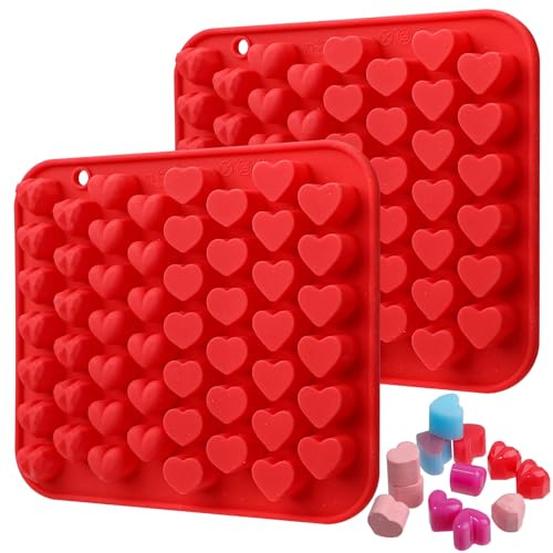 Webake Silikon Herzform Klein Silikonform Herzen 2 Stück Herz Silikonform Bonbon Form 52 Löcher Herzform backform Herz Schokoladenform für Süßigkeiten Schokolade Gummibärchen