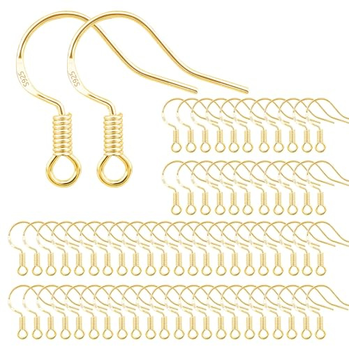 ALEXCRAFT Guld Örhängen Gör Set Örhängen Krokar 925 Sterling Silver för gör-det-själv örhängen Smycketillverkning Örhängen Tillbehör Paket med 100