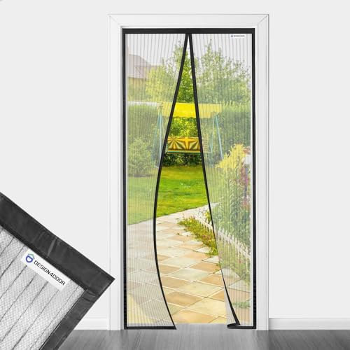 DESIGN4DOOR Zanzariera Magnetica 130 x 200 cm per Porta Finestra, Ultima Versione di Tenda Zanzariera con Magneti, Proteggete la Vostra Famiglia Dalle Zanzare, Nero