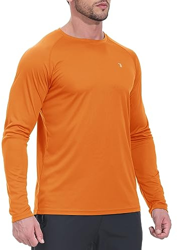 YSENTO Herren Rashguard UPF 50+ UV Schutz Shirt Schnell trocknen Leichter Sonnenschutz Langarm Funktions Schwimmshirt(Orange,L)