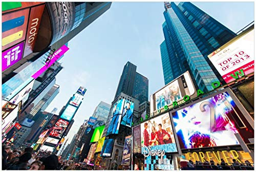 Wallario Glasbild Times Square in New York - 60 x 90 cm Wandbilder Glas in Premium-Qualität: Brillante Farben, freischwebende Optik