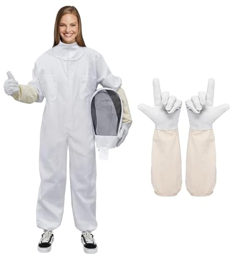 Beekeeper Schutzanzug, The Beekeeper Hazmat Suit mit Imker Handschuhe, TOOSOAR Weiß Einteiliger Bienenschutzanzug (XL)