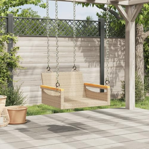 Homgoday Hanging Chair, Hanging Chair, Hanging Chair, Swing Bench, Hollywood Swing without Swing Frame for Patio, Garden, Balcony, Beige, 63 x 62 x 40 cm, Poly Rattan