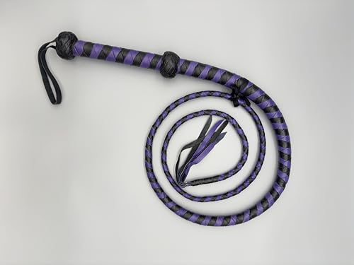 Generisch Fouet en cuir de taureau violet/noir avec franges, différentes tailles (91 cm)