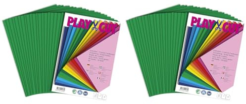 PLAY-CUT Tonkarton A4 Grasgrün (220g/m2) | 20 Bogen Din A4 Bastelkarton Bunt | Dickes Bedruckbares Kartonpapier | Premium Druckerpapier Dicke Stärke | Karton zum Basteln (Packung mit 2)