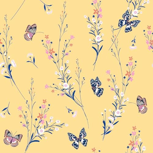 Shackcom Papier Peint Autocollant Mural Peinture Colorée avec Papillons 44.5x1000cm Papier Adhesif Mural Film de PVC Imperméable Vinyle Film pour Décoration Salle de Chambre Salon Meuble (Orange)