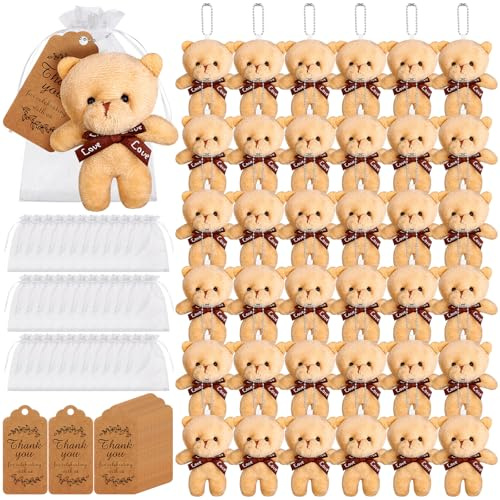 ULELE 36 Set Tiny Plush Bear Mini Bear Stuffed Animal Doll Toys with Organza Bag for DIY Keychain, Baby Shower Favors and Xmas Party Supplies