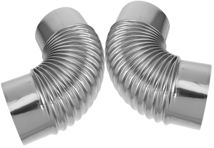 Tubo di Scarico a Gomito in Acciaio Inox 2 Pezzi per Fumaria | Argento, Connessione Filettata Corrugata, Design a Gomito Innovativo, Uso su Cappa e Scarico