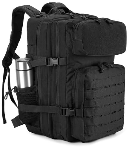 HUNTVP Militär Rucksack Herren 45L Taktischer Rucksack Groß Molle Wanderrucksack Sportrucksack Bundeswehr Tactical Backpack Wasserdicht Daypack für Sport Reise Trekking Camping Outdoor, Schwarz