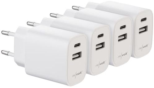 revolt C Stecker: 4er-Set 2-Port-USB-Netzteile, USB-A & USB-C, 2,0 A, 10 Watt, weiß (Ladestecker, USBstecker, iPad)
