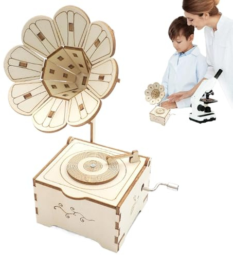Spieluhr-Puzzle aus Holz, Grammophon-Modell aus Holz – Kreatives Grammophon-Dekorationsmodell – Grammophon aus Holz für Erwachsene und Retro-Spieluhr zur Dekoration