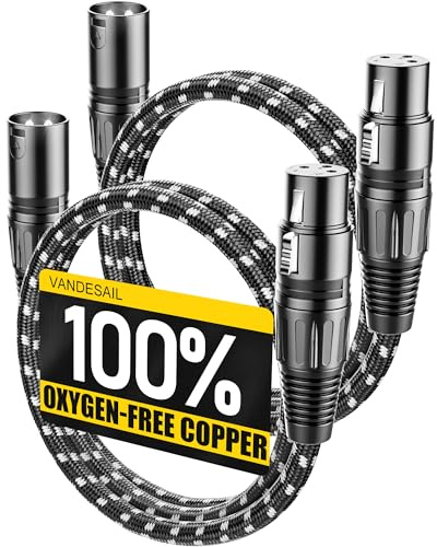 VANDESAIL XLR Kabel 1m 2 Stücke, XLR Stecker auf Buchse Kabel, 3 Polig symmetrisches XLR Mikrofonkabel, aus sauerstofffreiem Kupfer (OFC), Nylongeflecht, für Studioaufnahme und Heimstudio