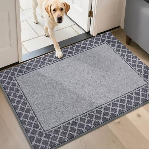 BEQHAUSE Fussmatte Innen, 80 * 120 cm Fußmatte, Schmutzfangmatte Waschbar, TPR rutschfest Fußabtreter Innen Und für Eingänge, Haustüren und Flure, Grau