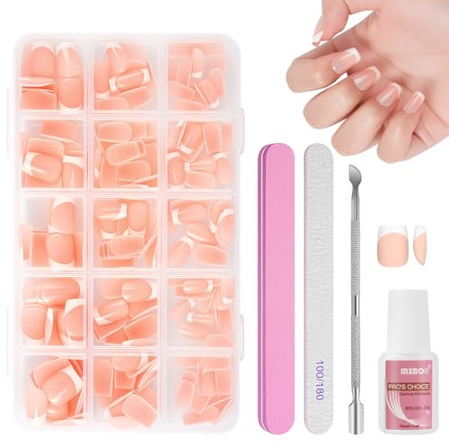 BUTBU Falska naglar Press On Nail, 240 st franska naglar korta, självhäftande falska naglar full täckning, för salong manikyr, nagelkonst för nybörjare, Ballerina, kvinnor och flickor