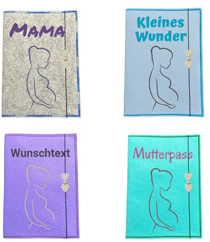 Mutterpasshülle Filz bestickt personalisiert – Silhouette Schwangere Frau – Wunschtext – Ultraschallbild Fach – Geschenk Schwangerschaft – Baby – Zwillinge – kleines Wunder