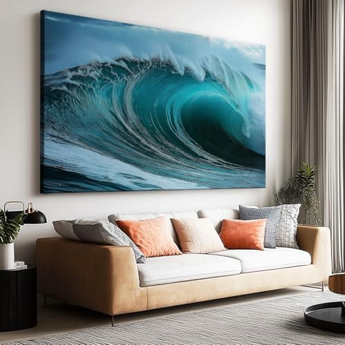 Leinwand Bilder Riesige Wellen im Meer modern Bild auf Leinwand Poster Hochwertige Wandbilder für Wohnzimmer Schlafzimmer Heimbüro Restaurant Wanddekoration 160x80cm