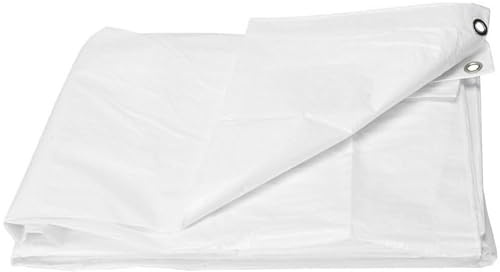 Heavy-Duty White Tarpaulin, 100g/sqm, with Metal Grommets, Waterproof Tarpaulin Cover, UV Protected with Reinforced Corners, Universal, Multipurpose, Various Size (6m x 10m)