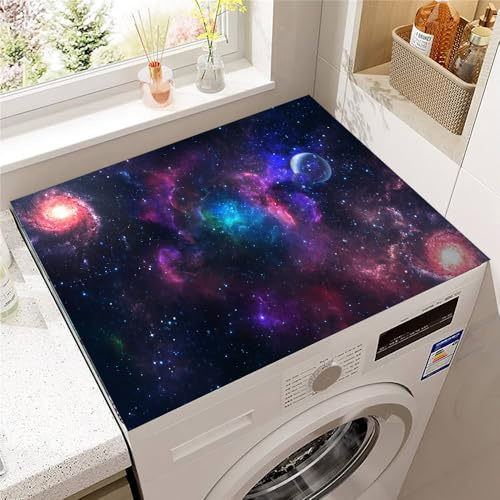 Odot 3D Tapis de Protection pour Dessus de Machine à Laver, Antidérapant Housse de Machine à Laver pour Sèche-Linge Buanderie Réfrigérateur Cuisine (Univers,60x60cm)