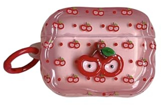 XINVHUA Custodia per cuffie per Airpods Pro, graziosa custodia protettiva in TPU tridimensionale con motivo mela e pera, compatibile con AirPods Pro 2, per ragazze e donne. (rosso)