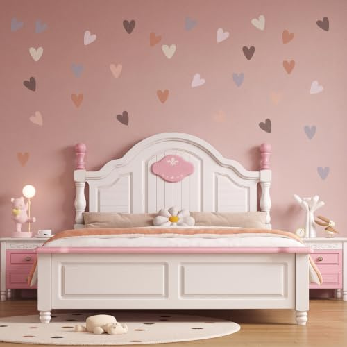 IUSOT 72 Herz Wandtattoo Kinderzimmer Mädchen Boho Wandsticker Babyzimmer Deko Herz Aufkleber Pastell Matt für Möbel Wand Kompatibel mit IKEA Trofast Wandaufkleber Set Regenbogen Stil