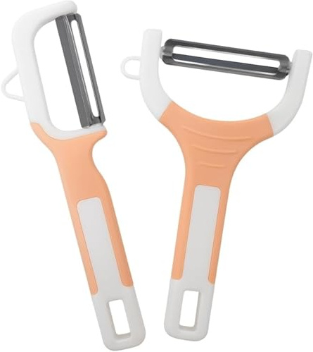 PARENCE.- Set di 2 pelapatate da cucina - Lame in acciaio inox - Accessori da cucina per frutta e verdura - Impugnatura ergonomica - Colore casuale