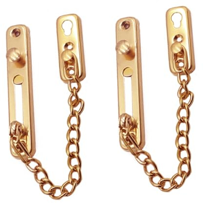 COHEALI 2 pièces Chaîne de Porte Acier Inoxydable Verrou Anti-effraction Doré Protection Sécurisée pour Porte Intérieure sans Perçage Renfort Pratique pour Maison et Bureau
