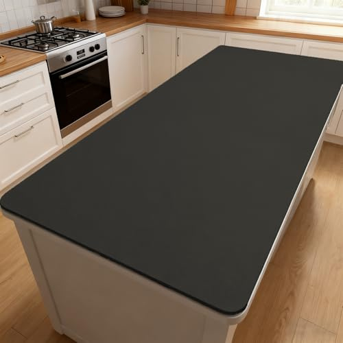 BESTORI Tappetini in Pelle Sintetica per Banconi da Tavolo Cucina Antiscivolo Resistente all'usura Protezione del Piano di Lavoro Tappetino Multifunzionale, Nero, 60 x 100 cm