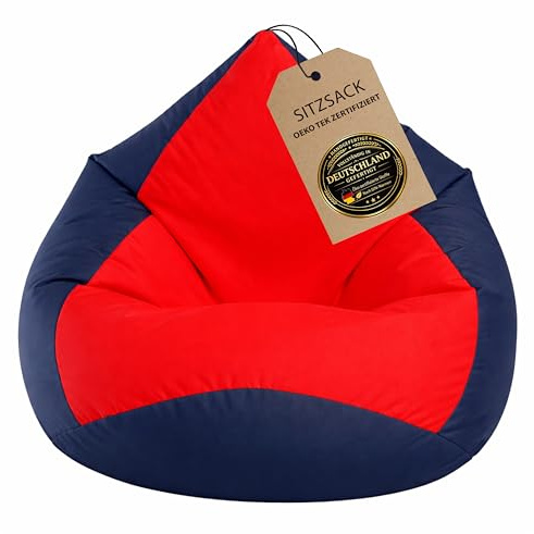 BuBiBag Sitzsack XXL Gaming – Bean Bag fertig befüllt – Oeko-Tex – wasserabweisend – Kinder & Erwachsene – dunkelblau-rot – 120x95cm