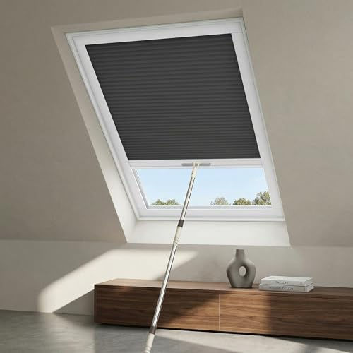 Skylight Blinds Cordless Roof Honeycomb Window Blinds Light Filtering Cellular Pleated Roof Shades for Home Easy to Install Shades for Inclined Plane Room Windows Custom Size (Blackout Black)