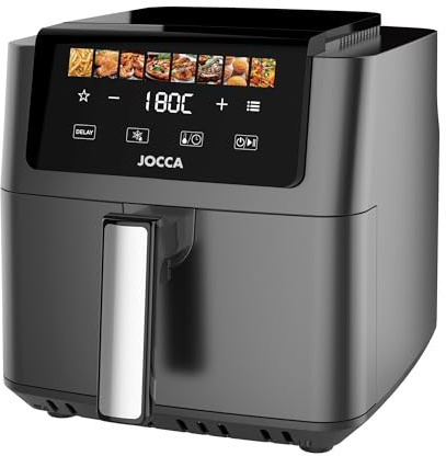 JOCCA - Freidora de Aire 6.5L 1700W con Pantalla Táctil, 8 Programas, Control de Temperatura 40-200°C, Air Fryer sin Aceite, Cavidad Metálica, Mango Desmontable, Negro