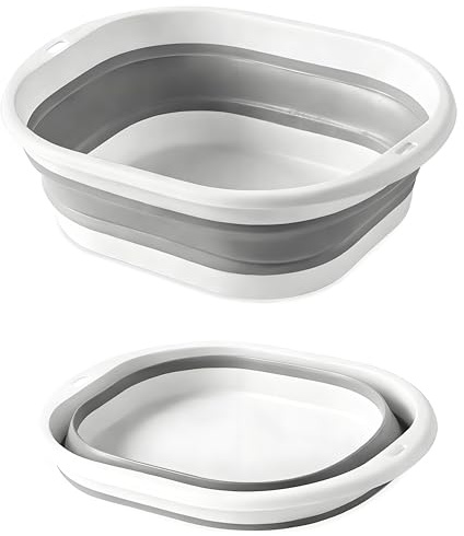 Muexoee 5L Foldable Sink, Durable and Portable Silicone-Plastic Dishwashing Basin, Lightweight and Easy-to-Carry Sink for Camping, Outdoor Activities, and Travel, Space-Saving (Gray)