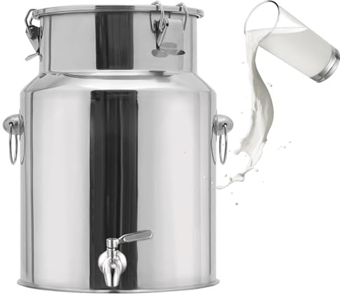 Lechera Acero Inoxidable Alimenticio 5l 10l 20l 30l 40l 50l 60l 70l con Tapa Hermética y Asa, Bidón de Leche Multiuso, Jarra de Leche, Cubo Acero Inoxidable, Sin Olor(No Spigot,5L/1.32Gal)