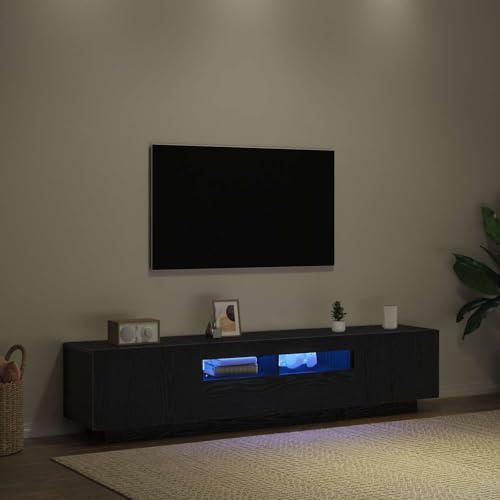 Boltkex TV-skåpset, svart av trämaterial, 180 x 35 x 40 cm, TV-skåp, lågbord, mediamöbler med LED-remsor, USB och förvaringsutrymme för vardagsrum, hemmabio