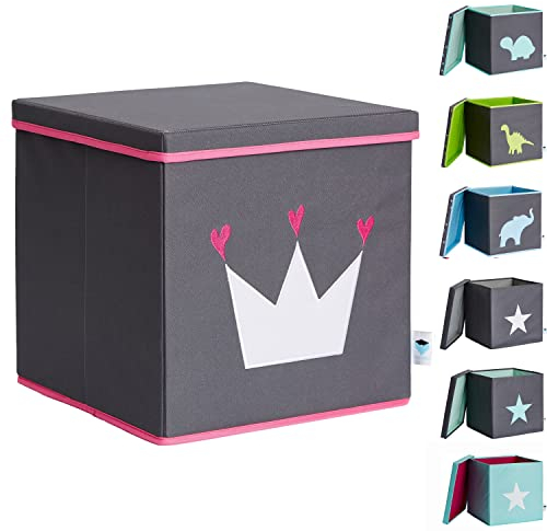 LOVE IT STORE IT Aufbewahrungsbox mit Deckel - Aufbewahrungskorb aus Stoff - Verstärkt mit Holz, belastbar bis 30 kg - Abwaschbar - Grau mit weißem Stern - 33x33x33 cm