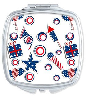 DIYthinker USA Amerika-Süßigkeit-Geschenk-Feuerwerk-Stern-Festival Illustration Muster-Quadrat-Compact Make-up Taschenspiegel Tragbare Nette kleine Handspiegel