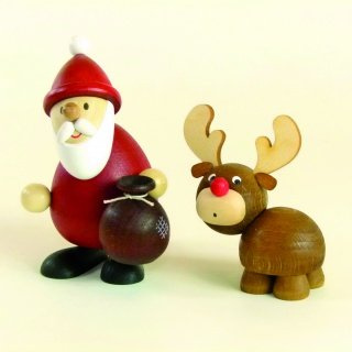 Kunsthandwerk Ullrich Holzfigur Weihnachtsmann mit Elch HxB 9,4x6,5cm NEU Seiffen Erzgebirge Dekoration Holzfiguren Weihnachten Fensterschmuck Spielzeug Deko Weihnachtsfigur