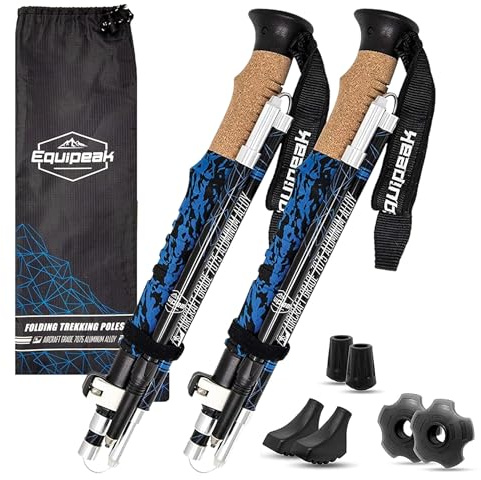 Equipeak Collapsible Folding Hiking & Trekking Sticks - 7075 Aluminum Lightweight Foldable Hiking Poles with Cork Grip & Foam Handle, Travel Trekking Poles for Balance Support for Seniors, Women & Men